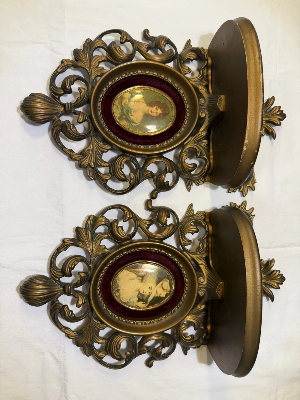 Pair of Cameo Creations Wall Shelf Sconces Victorian Hollywood Regency Gilded